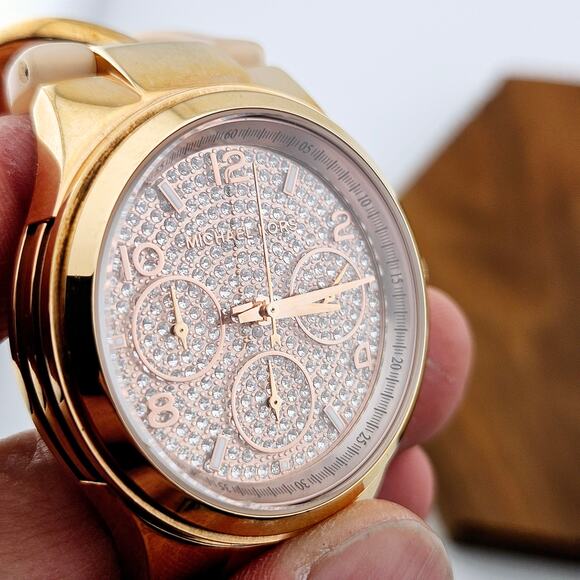 Michael Kors Runway Women's Rose Gold Twist Watch Crystal Multidial Chunky Glam - Picture 3 of 7